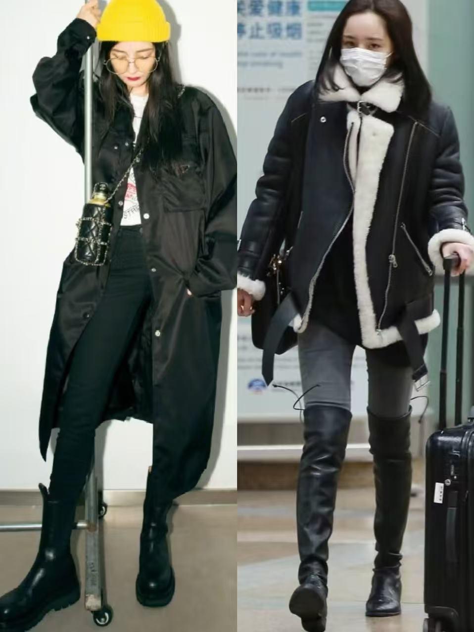 长靴女明星_杨幂时尚搭配技巧_冬季穿搭短外套修身长裤长筒靴
